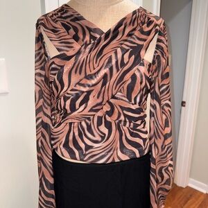 VENUS Zebra Print cropped sheer Long Sleeve going out Blouse large